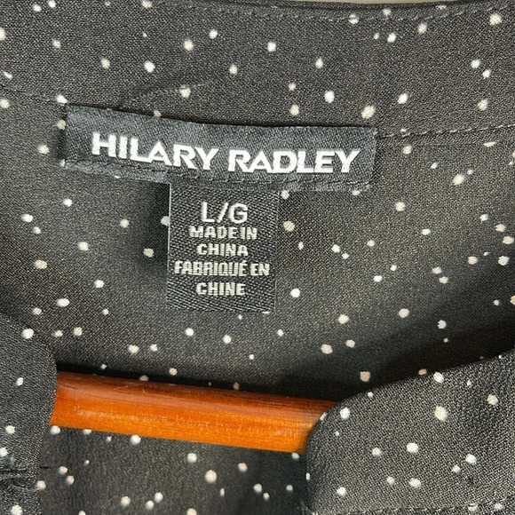HILARY RADLEY NWOT Black White Speckled Long Sleeve Blouse Half Button V-Neck L - Picture 8 of 12